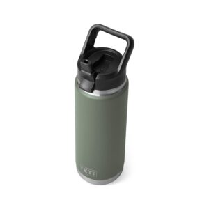 yeti rambler 26 oz bottle, vacuum insulated, stainless steel with straw cap, camp green