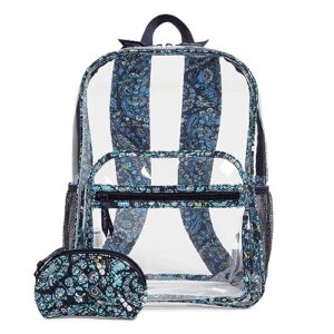 vera bradley clearly colorful large backpack with pouch, dreamer paisley
