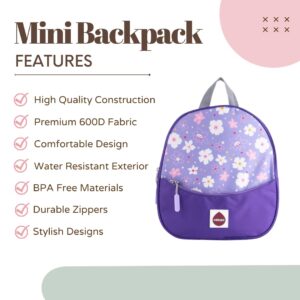 Milkdot Designer Mini Backpack, Purple, Perfect for Women, Men, Boys, Girls, Stylish for kids ages 3+ (Flower)