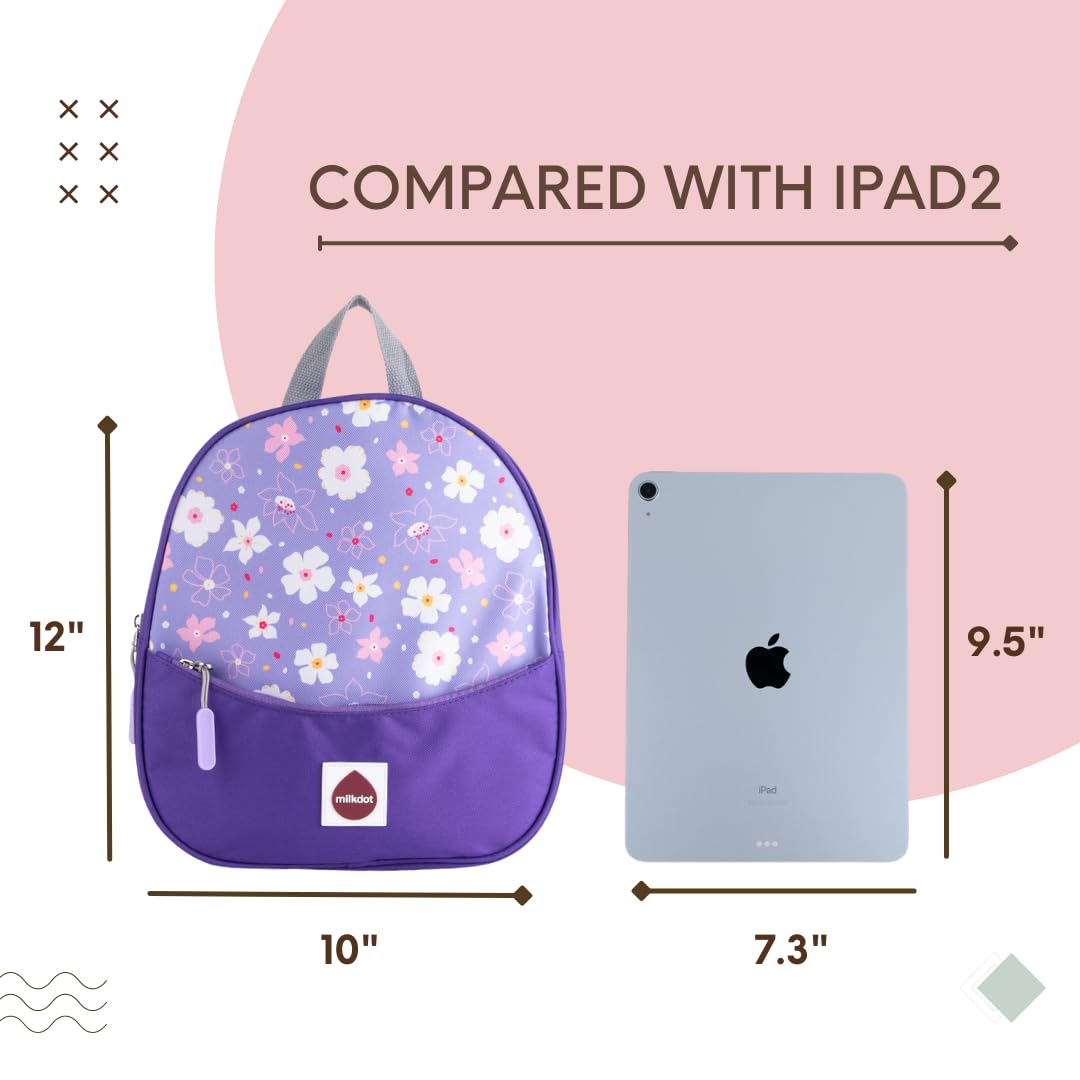 Milkdot Designer Mini Backpack, Purple, Perfect for Women, Men, Boys, Girls, Stylish for kids ages 3+ (Flower)