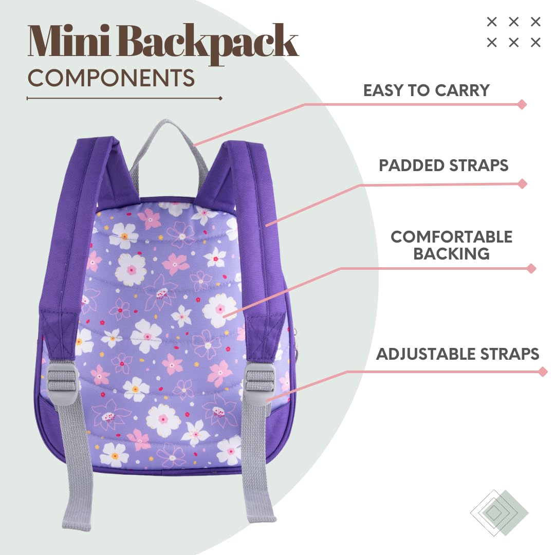 Milkdot Designer Mini Backpack, Purple, Perfect for Women, Men, Boys, Girls, Stylish for kids ages 3+ (Flower)