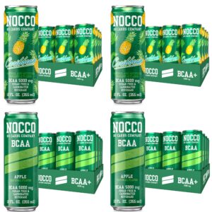 nocco bcaa apple & caribbean pineapple decaf pack - 12 count (pack of 48) - 0mg of caffeine, 5000mg of bcaas - sugar free & carbonated drink - vitamin b6, b12, & biotin - grab & go performance drink
