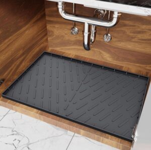 quick snap usa - 34" x 22" x 1" designed in usa - heavy duty thick mat - under sink mat for bottom of kitchen sink cabinets - protect your kitchen with waterproof undersink mats and protectors tray