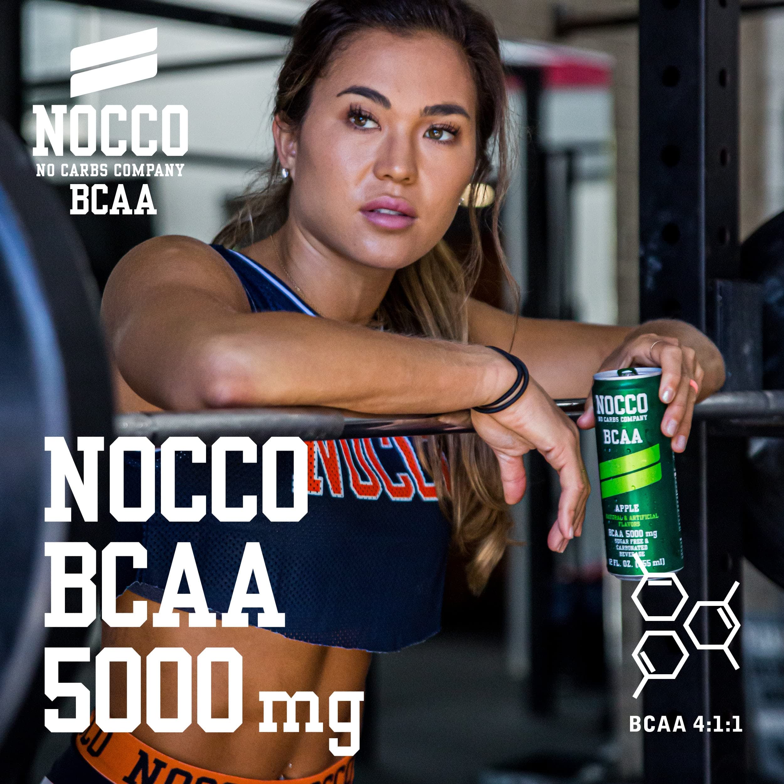 NOCCO BCAA Apple & Caribbean Pineapple Decaf Pack - 12 Count (Pack of 48) - 0mg of Caffeine, 5000mg of BCAAs - Sugar Free & Carbonated Drink - Vitamin B6, B12, & Biotin - Grab & Go Performance Drink