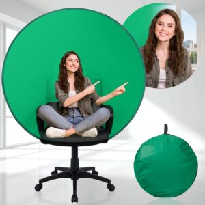 julius studio (new gen.) 56in / 142cm chromakey green screen round chair backdrop patented, foldable collapsible pop up webcam background, streaming, video, conference, true chroma key color, jsag836