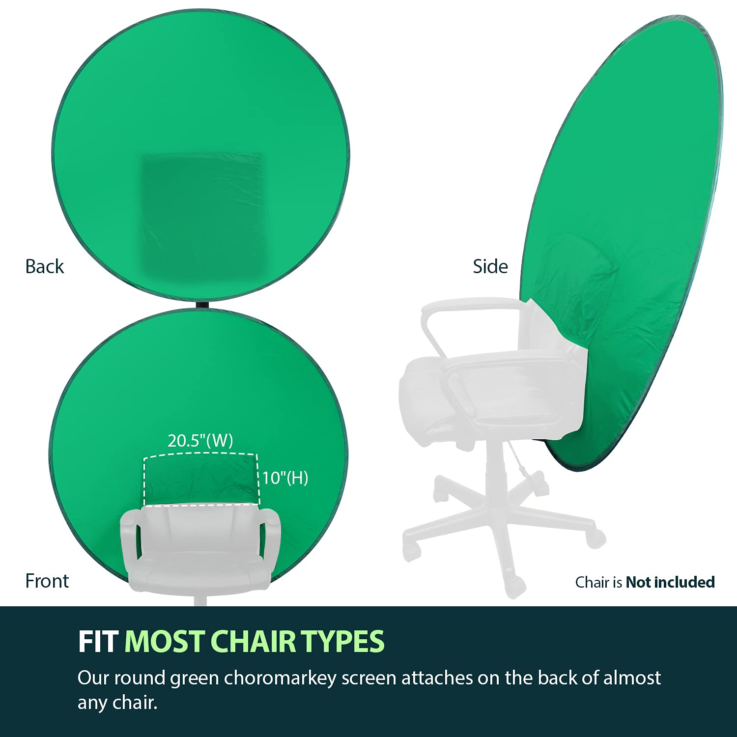 Julius Studio (New Gen.) 56in / 142cm Chromakey Green Screen Round Chair Backdrop Patented, Foldable Collapsible Pop Up Webcam Background, Streaming, Video, Conference, True Chroma Key Color, JSAG836