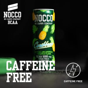 NOCCO BCAA Apple & Caribbean Pineapple Decaf Pack - 12 Count (Pack of 48) - 0mg of Caffeine, 5000mg of BCAAs - Sugar Free & Carbonated Drink - Vitamin B6, B12, & Biotin - Grab & Go Performance Drink