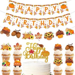fall happy birthday banner – cute thanksgiving birthday party decorations set, colorful harvest autumn theme party decorations orange pumpkin patch party supplies