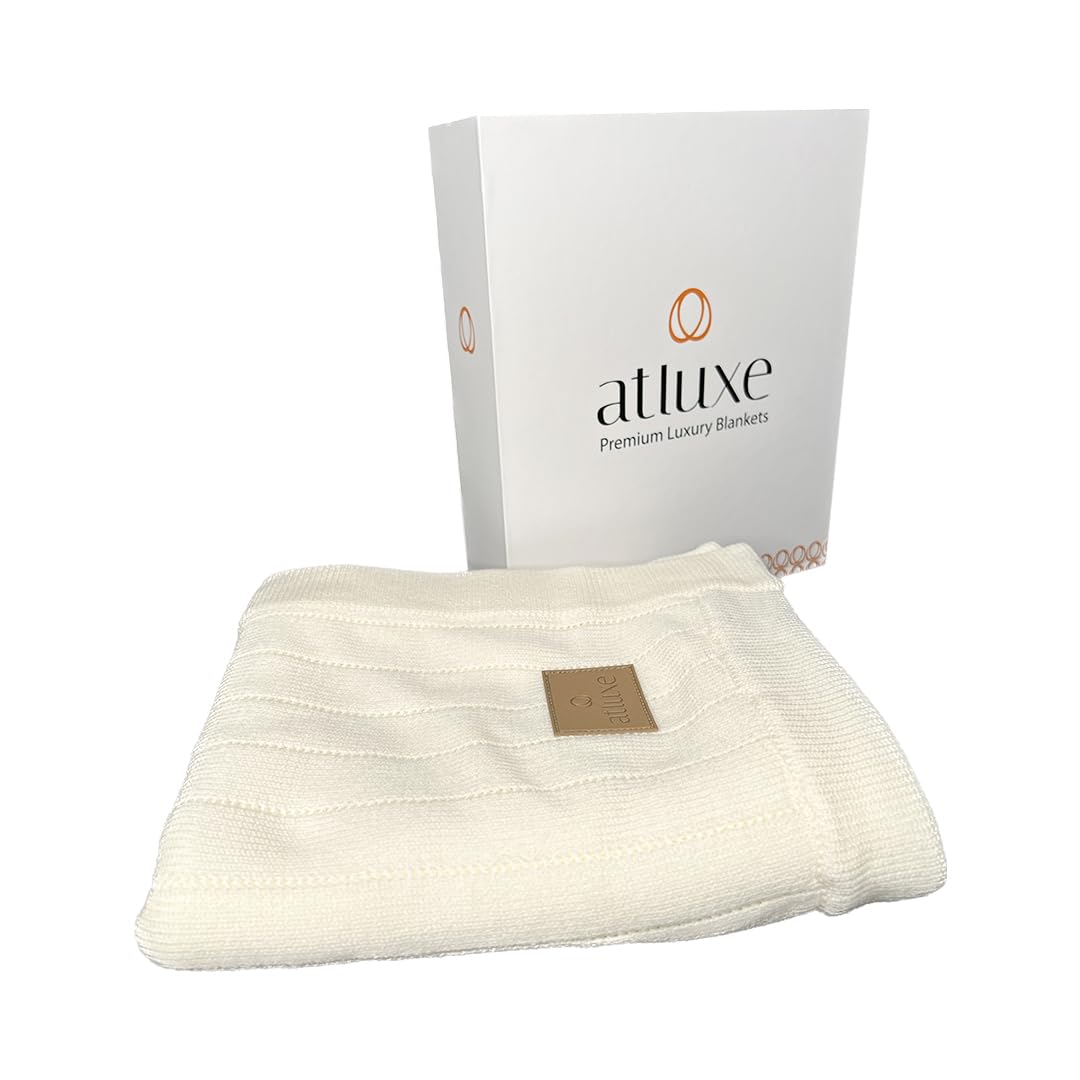 Atluxe Premium Washable Merino Wool Knitted Baby Blanket 100% Organic Extra Fine Merino Wool Blanket (40 inch x 30 inch)