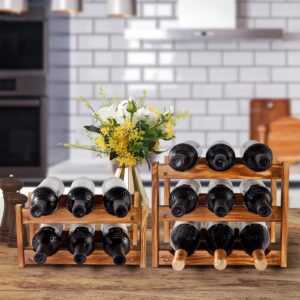 Wine Rack 6 Bottle 2-Tier Wood Wine Storage Easy-Assembly Space-Saving for Wine Lovers,Kitchen Wine Organizer for Countertop,Table Top,Pantry, Home,Room Decor,Bar,Cellar Basement (2-Tiers)