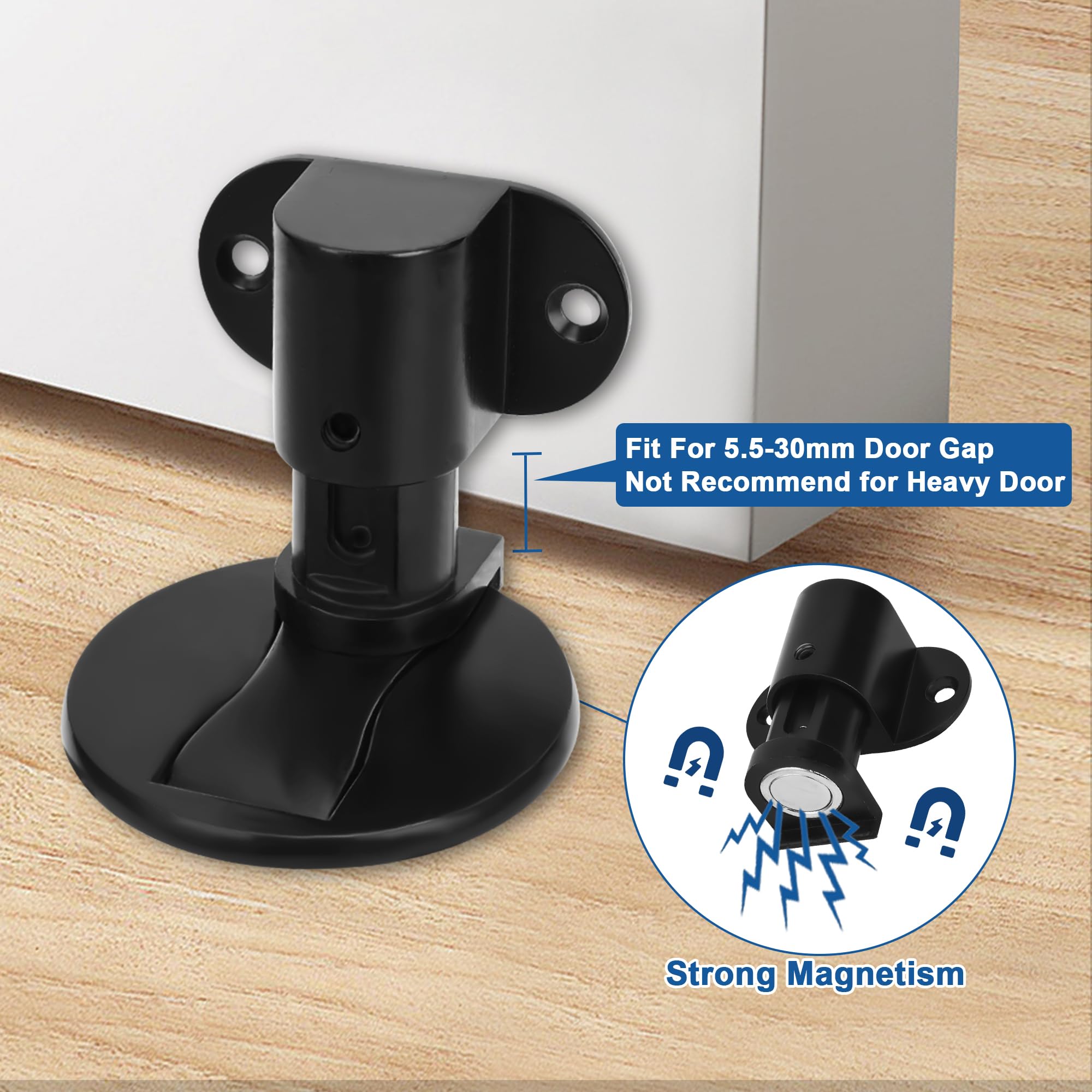 Wewemux 2 Pack Magnetic Door Stop,Adjustable Door Stopper,Floor Mount Door Holder,3M Adhesive No Drilling (Black)…