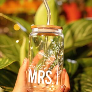 HEXMOZ Bride To Be Gifts - Engagement Gift, Fiance Gifts for Women - Engaged Gifts for Her, Couple - Future Mrs Gifts - Bridal Shower Gifts, Bride Gifts, Bachelorette Party Favors Decor - Glass Cup