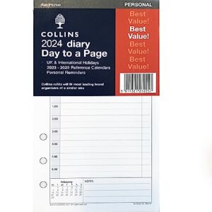 Collins 2024 Dayplanner Organiser Diary Organiser Refill Pad - Personal - Day a Page with Appointments - 2024 Daily Planner Refill