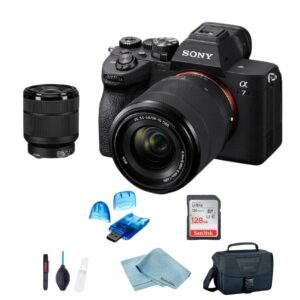 sony alpha 7 iv full frame mirrorless camera with 28-70mm lens + deluxe carrying case + cleaning cloth + sandisk 128gb sd card- sony zoom lens 4k 60p video professional accessory kit