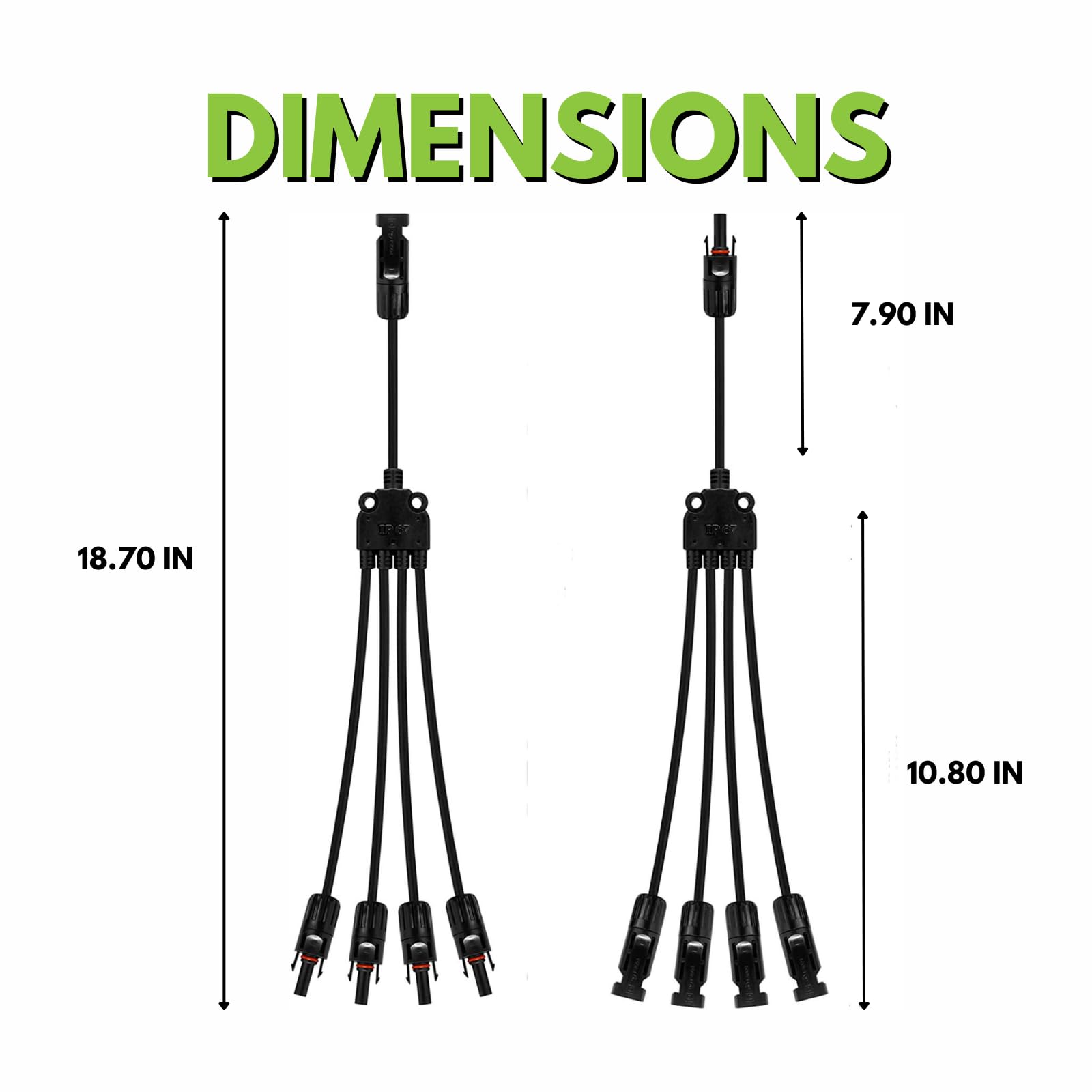 NuEnergy The Original Solar Y Branch Connectors Extra Long Solar Panel Parallel Connectors 1 to 4 Solar Cable Wire Plug Tool Kit (M/FFFF and F/MMMM)