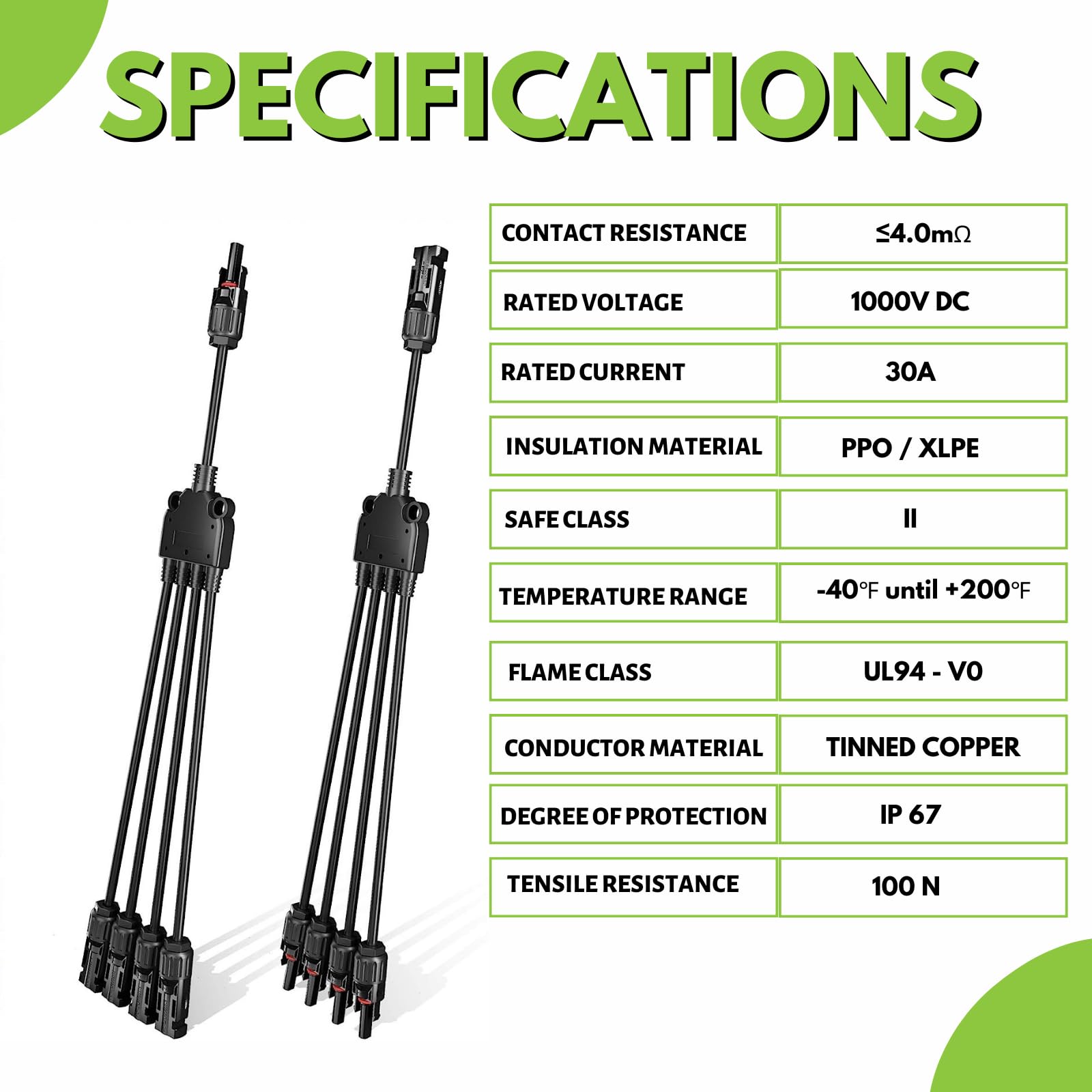 NuEnergy The Original Solar Y Branch Connectors Extra Long Solar Panel Parallel Connectors 1 to 4 Solar Cable Wire Plug Tool Kit (M/FFFF and F/MMMM)