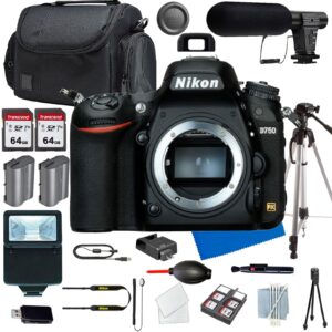 nikon d750 dslr camera body+shot-gun microphone+photo software package+ case+128 gig memory+slave flash+tripod(13pc) bundle