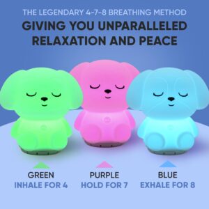 Mindfulness 'Breathing Puppy' | 4-7-8 Guided Visual Meditation Breathing Light | 3 in 1 Device with Night Light & Noise Machine for ADHD Anxiety Stress Relief Sleep - Gift for Kids Adult Women Men