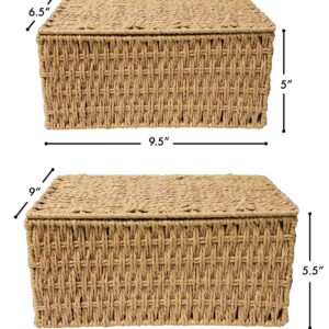 RoyalHouse Woven Stackable Storage Baskets with Lid, Decorative Rope Organizer Bin - Set of 2 (2 Sizes), Beige (No Liner)