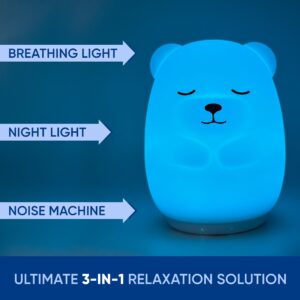 Mindfulness 'Breathing Bear' | 4-7-8 Guided Visual Meditation Breathing Light | 3 in 1 Device with Night Light & Noise Machine for ADHD Anxiety Stress Relief Sleep - Gift Kid Adult Women Men (Bear)