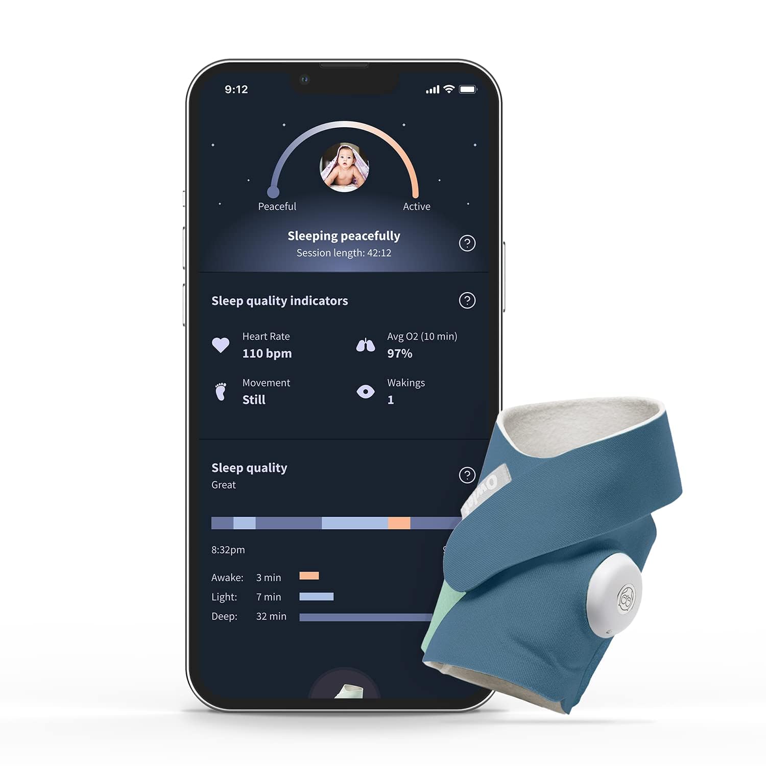 Owlet Dream Sock - Smart Baby Monitor - Foot Sensor to Track Heartbeat and Oxygen O2 Levels in Infants and Babies - Notifications for Night Wakings, Movement and Sleep State - Bedtime Blue + Mint