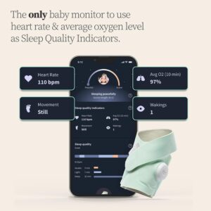 Owlet Dream Sock - Smart Baby Monitor - Foot Sensor to Track Heartbeat and Oxygen O2 Levels in Infants and Babies - Notifications for Night Wakings, Movement and Sleep State - Bedtime Blue + Mint