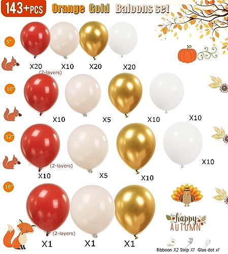 Fall Balloon Garland Arch Kit 143pcs Double Stuffed Terracotta Dark orange and Gold white sand Balloons for Fall in love Bridal Shower Rustic Boho Baby Shower bride to be decorations