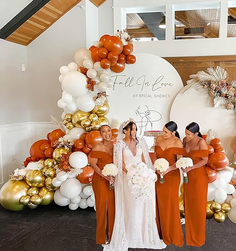 Fall Balloon Garland Arch Kit 143pcs Double Stuffed Terracotta Dark orange and Gold white sand Balloons for Fall in love Bridal Shower Rustic Boho Baby Shower bride to be decorations