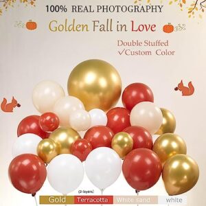 Fall Balloon Garland Arch Kit 143pcs Double Stuffed Terracotta Dark orange and Gold white sand Balloons for Fall in love Bridal Shower Rustic Boho Baby Shower bride to be decorations