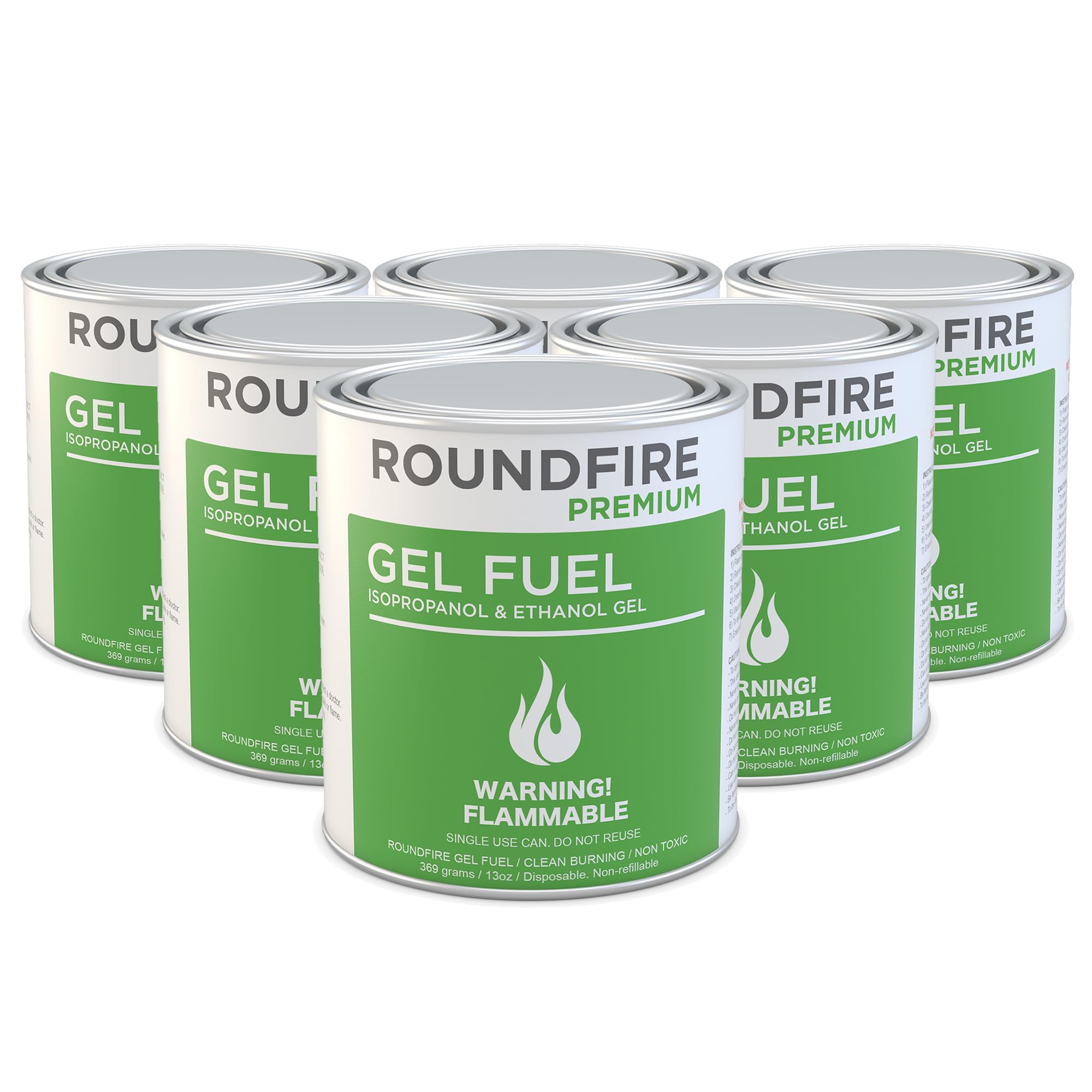 ROUNDFIRE 6 Pack Gel Fuel Cans for Fire Bowl, Fireplace, Gel Fire, Tabletop Fire Bowls, Warming, Indoor & Outdoor