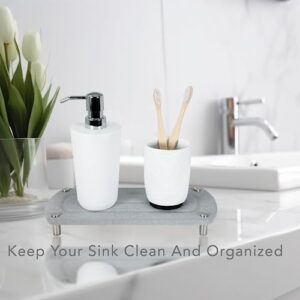 Instant Dry Sink Organized - Stone Sink Caddy - Instant Dry Sponge Holder and Diatomaceous Pedestal Stand Riser with Stainless Steel Feet Protection for a Modern and Tidy Home (White)