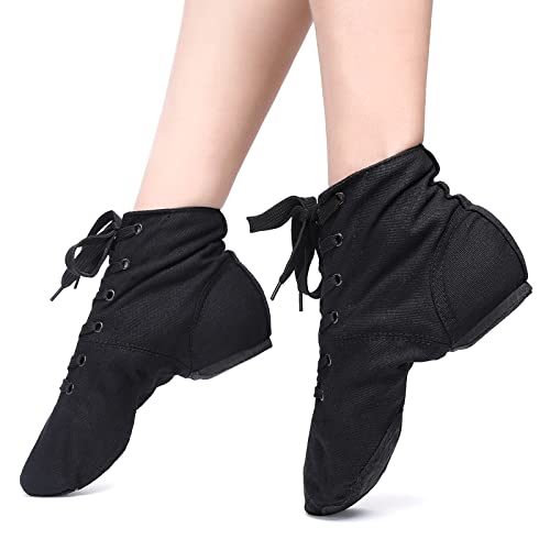 Jazz Boots Women Canvas Dance Boots Black Jazz Shoes for Men Ballroom Dance Flat with Split Sole(Medium, Numeric_43)