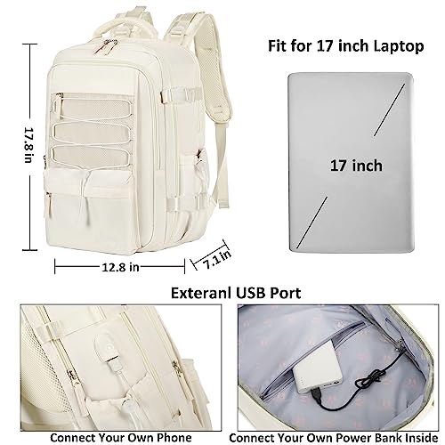 Travel Backpack for Women Men 17 Inch Laptop Backpacks with USB Port Carry on Bag Airline Approved Large College School Bookbags Waterproof Work Business Sport Rucksack Casual Daypack (White)
