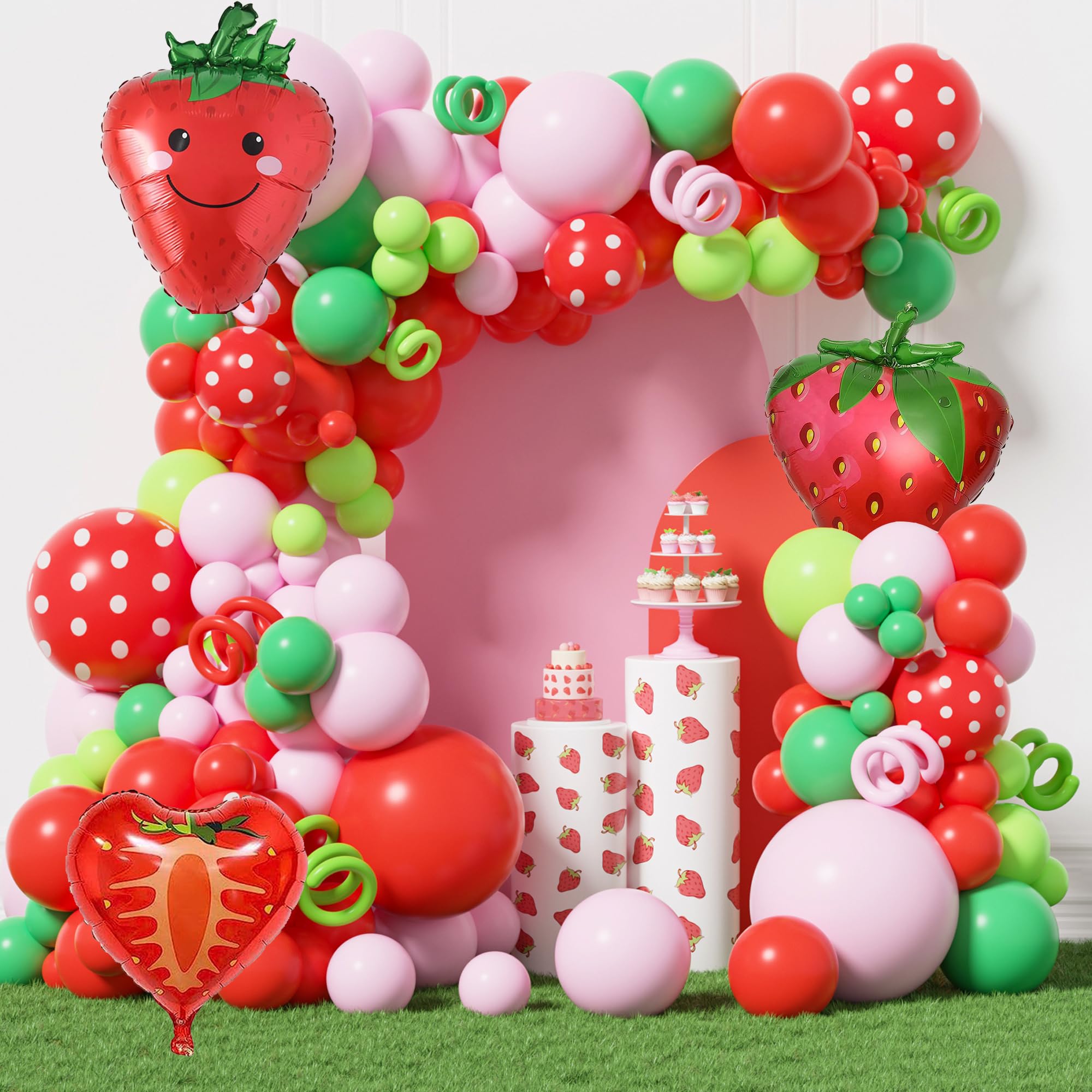 DUILE Strawberry Birthday Party Decorations Strawberry Balloons Garland Arch Kit Strawberry First Birthday Baby Shower Summer Fruit Party Decoration