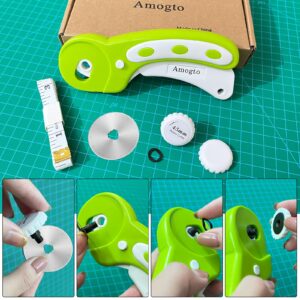 Amogto Rotary Cutter for Fabric, 45mm Fabric Cutter with 3pcs Rotary Cutter Blades, Ergonomic Quilting Supplies Tool for Leather, Crafting, Sewing, Quilting, Fabric Cutter Wheel for Left & Right Hand