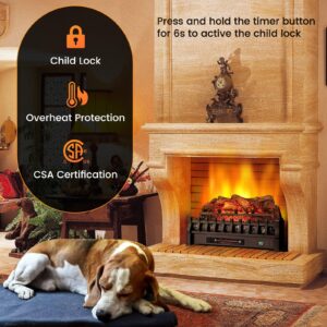 Tangkula 26” Infrared Quartz Electric Fireplace Log Heater with Realistic Pinewood Ember Bed, Electric Fireplace Heater Insert with Overheat Protection, Thermostat, 8H Timer, Remote Control, 1500W