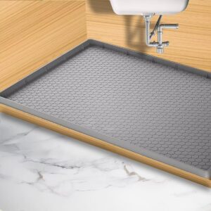 under kitchen sink mat 31" x 22", sazteay waterproof silicone under sink tray, under sink protector mat for bathroom and kitchen cabinets(grey)