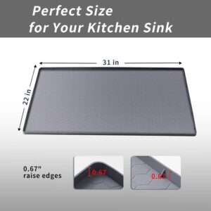 Under Kitchen Sink Mat 31" x 22", SAZTEAY Waterproof Silicone Under Sink Tray, Under Sink Protector Mat for Bathroom and Kitchen Cabinets(Grey)