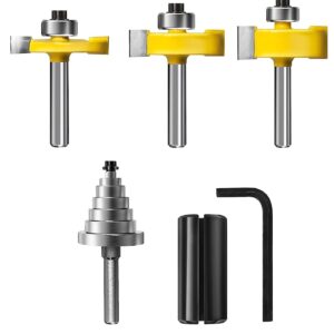 1/4 Inch Shank Rabbet Router Bit Set, 3 Pieces Carbide Tipped Rabbeting Router Bit with 6 Bearings Set, Interchangeable and Adjustable Bearing (Multiple Depths 1/8", 1/4", 5/16", 3/8", 7/16", 1/2")