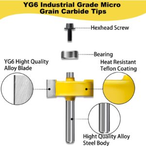 1/4 Inch Shank Rabbet Router Bit Set, 3 Pieces Carbide Tipped Rabbeting Router Bit with 6 Bearings Set, Interchangeable and Adjustable Bearing (Multiple Depths 1/8", 1/4", 5/16", 3/8", 7/16", 1/2")