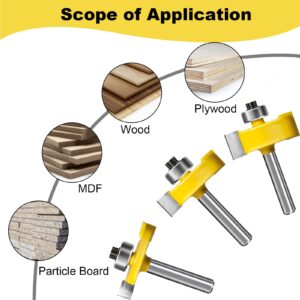 1/4 Inch Shank Rabbet Router Bit Set, 3 Pieces Carbide Tipped Rabbeting Router Bit with 6 Bearings Set, Interchangeable and Adjustable Bearing (Multiple Depths 1/8", 1/4", 5/16", 3/8", 7/16", 1/2")