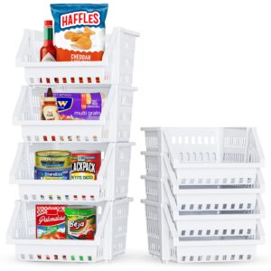 skywin plastic stackable storage bins for pantry - 4-pack small open front storage bins for toy organizers and storage bins for pantry, kitchen, and bathroom essentials (white)