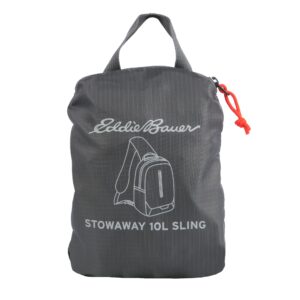 Eddie Bauer Stowaway Packable 10L Sling 3.0 Made from Polyester with Lightly Padded Shoulder Strap, Dark Smoke