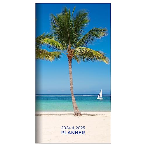 TF PUBLISHING 2024-2025 Tropical Beaches 2-Year Small Monthly Pocket Planner | 2-Page Large Calendar Grid and Lined Notes Section in Back | Monthly Day Planner for Purse | 3.5" x 6.5"