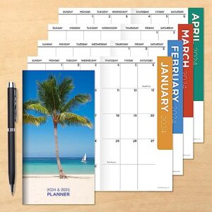 TF PUBLISHING 2024-2025 Tropical Beaches 2-Year Small Monthly Pocket Planner | 2-Page Large Calendar Grid and Lined Notes Section in Back | Monthly Day Planner for Purse | 3.5" x 6.5"