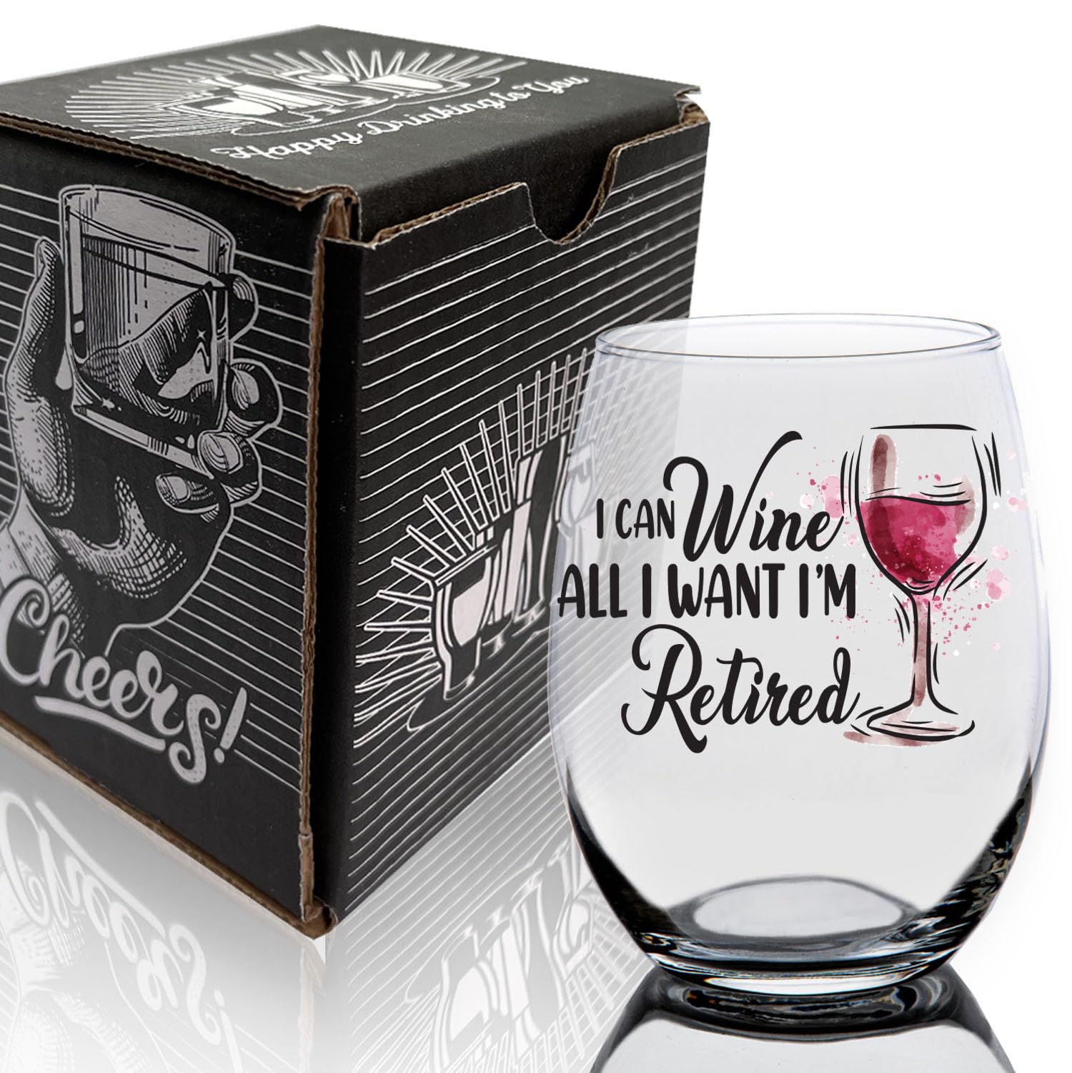 Toasted Tales - I Can Wine All I Want I'm Retired Wine Glass | Funny Retirement Gift for Women & Men | 2023 Wine Glass Gift | Office Coworkers Gift | Retirement Gifts For Teachers (15 oz)