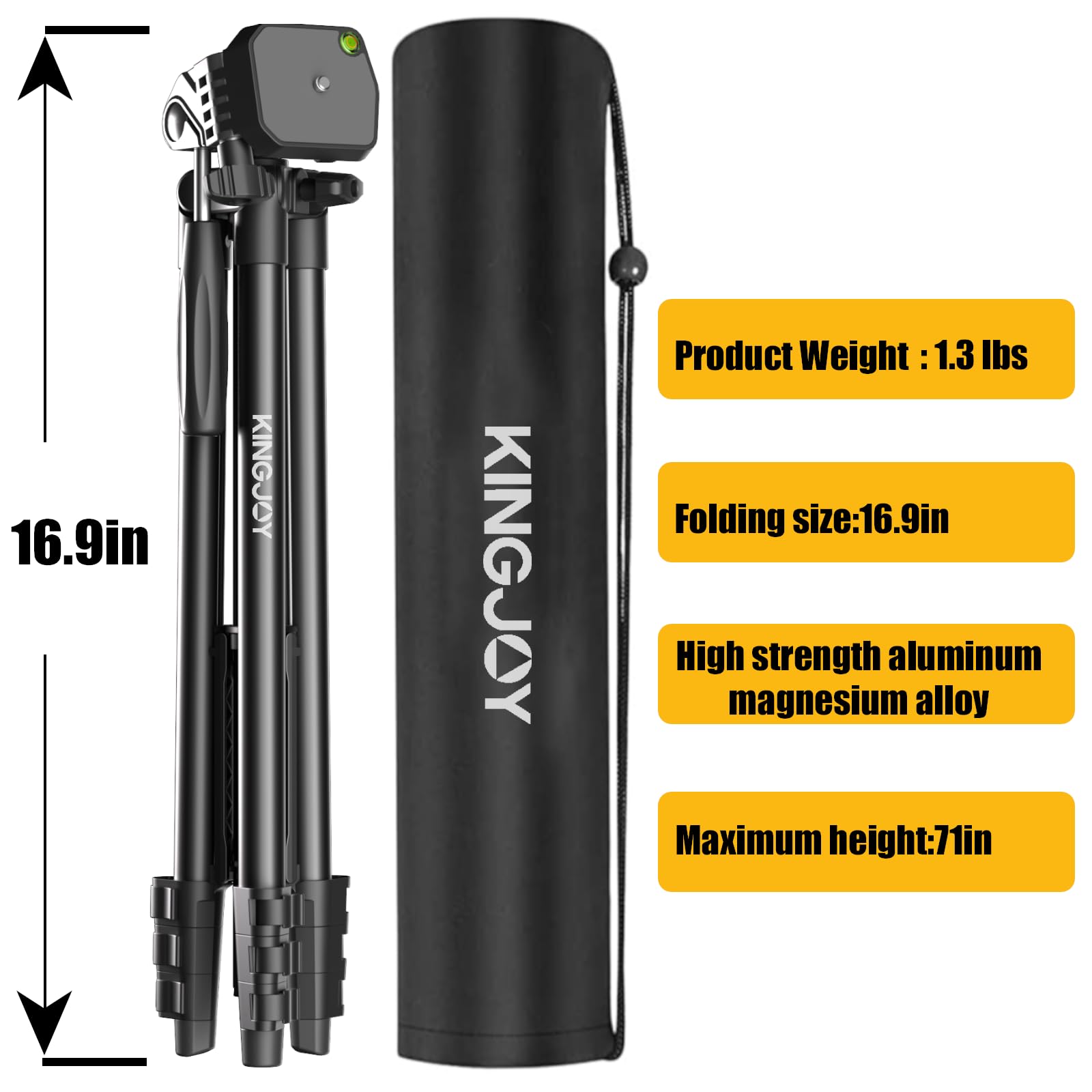 KINGJOY 71'' Camera Phone Tripod & Selfie Stick with Universal Tablet Phone Holder Remote Shutter and Carry Bag Aluminum Portable Tripod Stand Compatible with Phone/Camera/Projector/DSLR