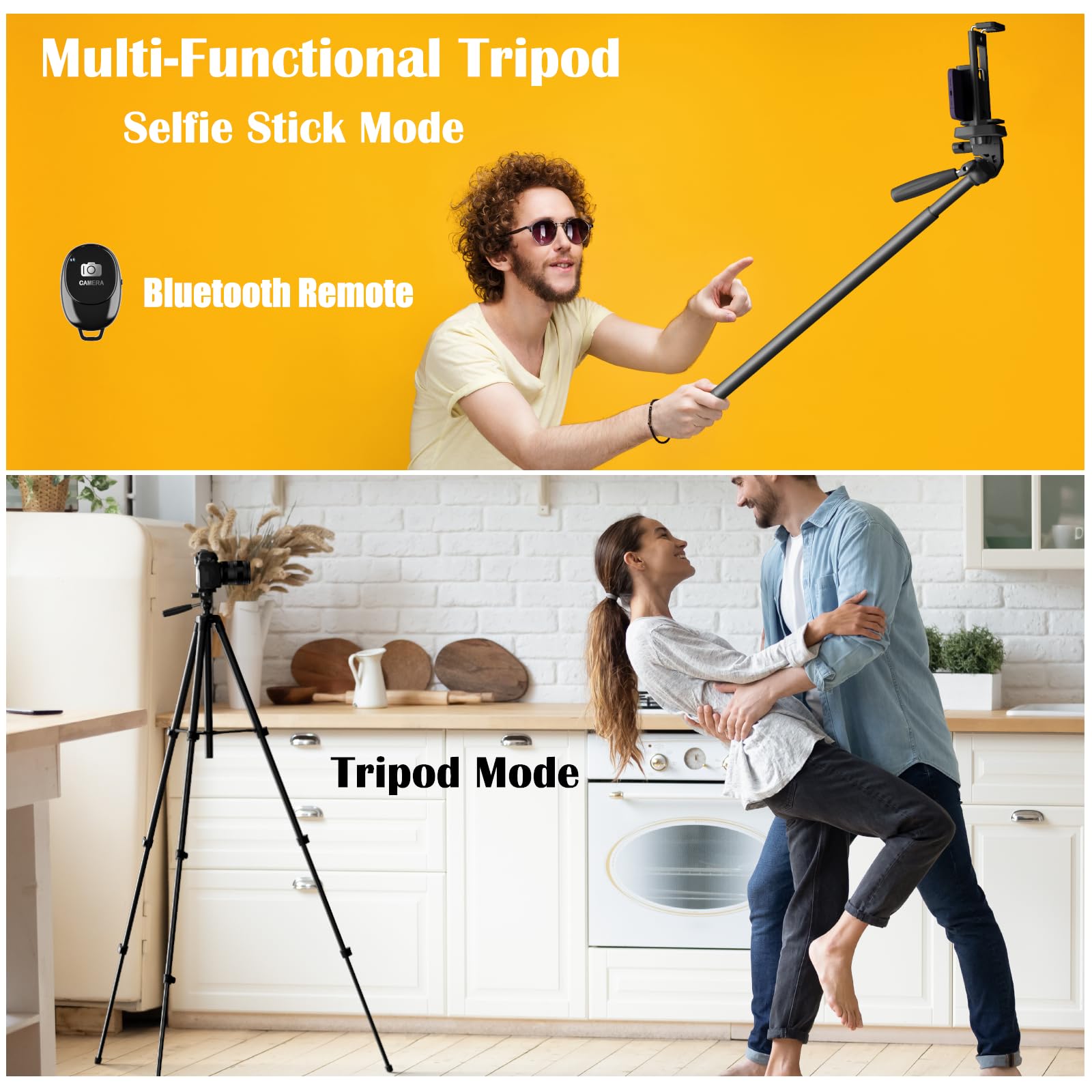 KINGJOY 71'' Camera Phone Tripod & Selfie Stick with Universal Tablet Phone Holder Remote Shutter and Carry Bag Aluminum Portable Tripod Stand Compatible with Phone/Camera/Projector/DSLR