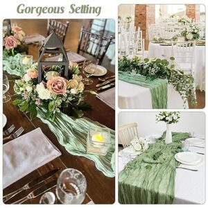 6 Pieces Sage Green 10FT Cheesecloth Table Runner Boho Gauze Fabric Table Runner Rustic Sheer Runner for Wedding Birthday Baby Shower Party Boho Table Decoration（Sage Green）