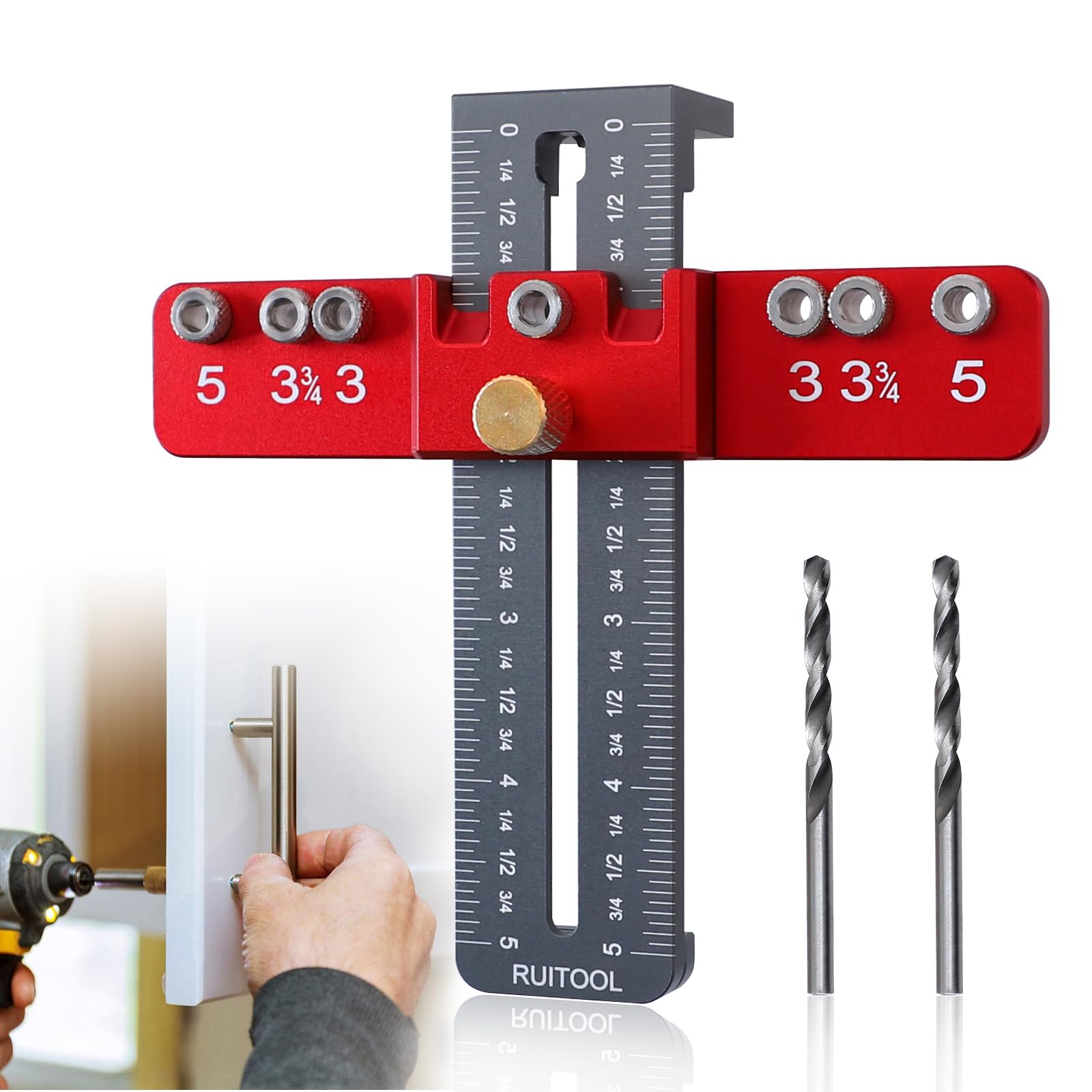 Ruitool Cabinet Hardware Jig Tool, Aluminium Alloy Cabinet Handle Install Template Tool, Adjustable Punch Locator Drill Template Guide, Cabinet Hole Drilling Template for Handles and Pulls